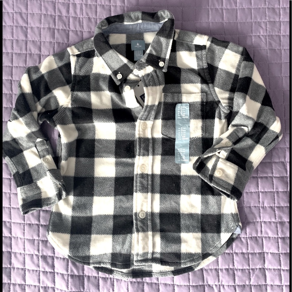Gap kids fleece long sleeve checkered button down